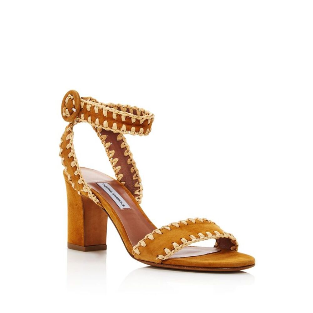 TABITHA SIMMONS Womens Luggage Suede/Natural Raffia Beige Leticia Sandal 36